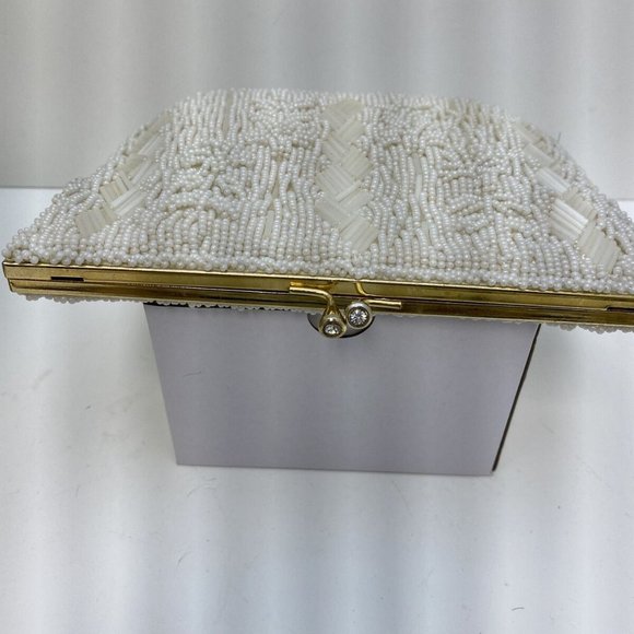 Du-Val Beaded Mini Purse Creamy White 1950's Floral - Picture 3 of 5